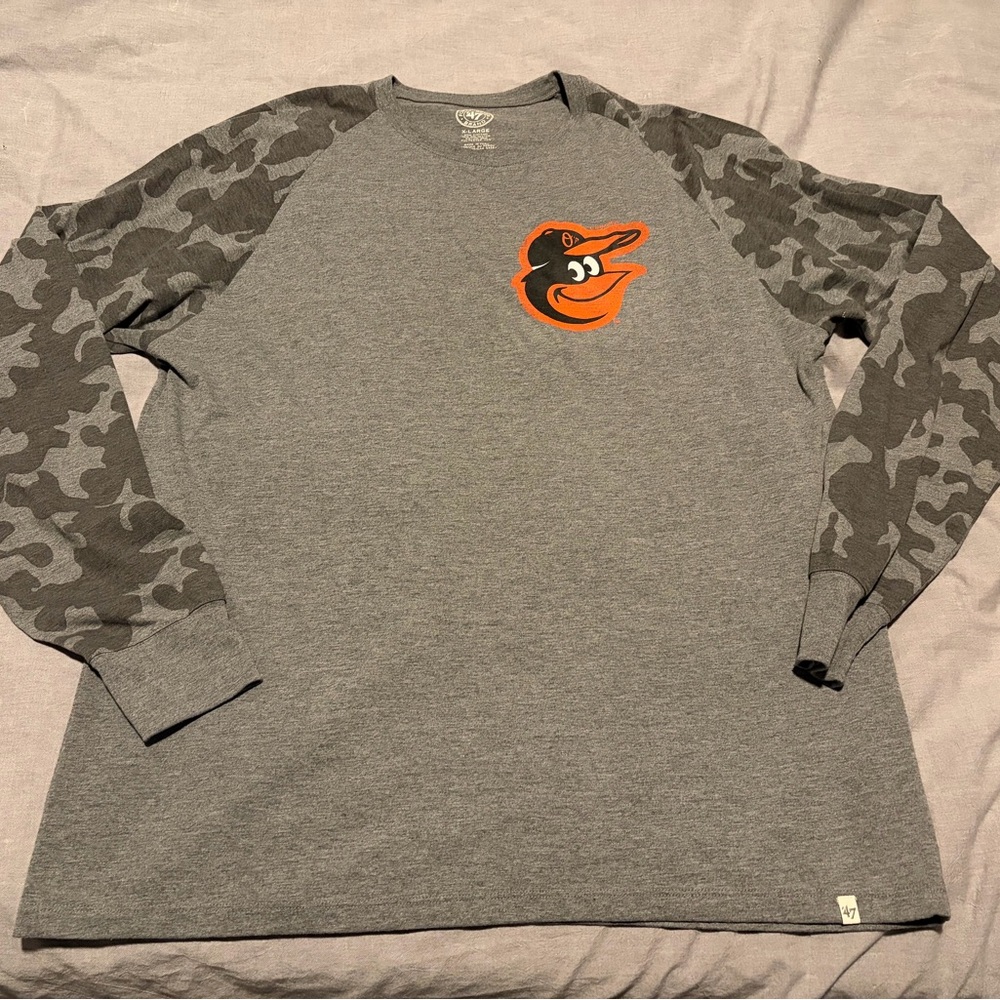 47 Brand Gray Long Sleeve Shirt with Camouflage Sleeves